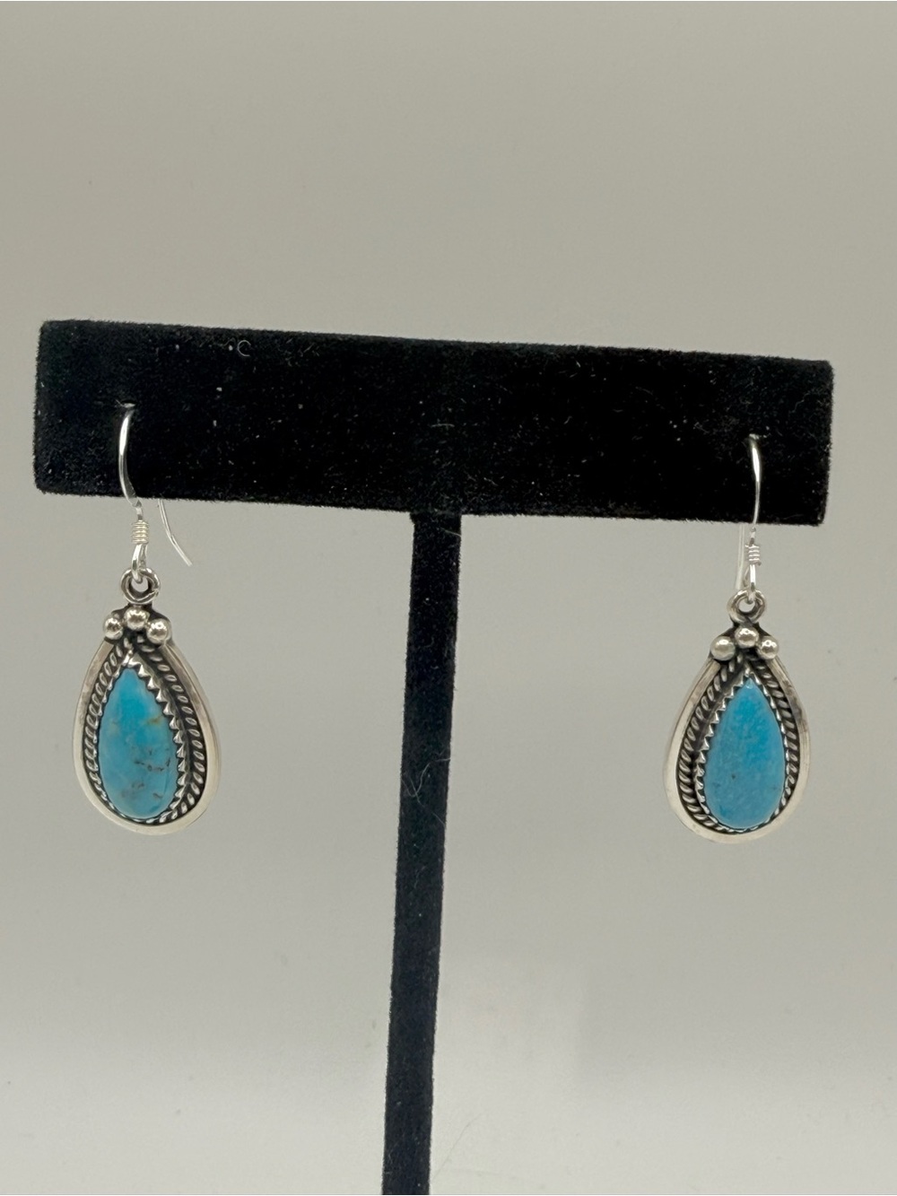 Navajo Sterling Silver Turquoise Dangle Earrings By Verley Betone.